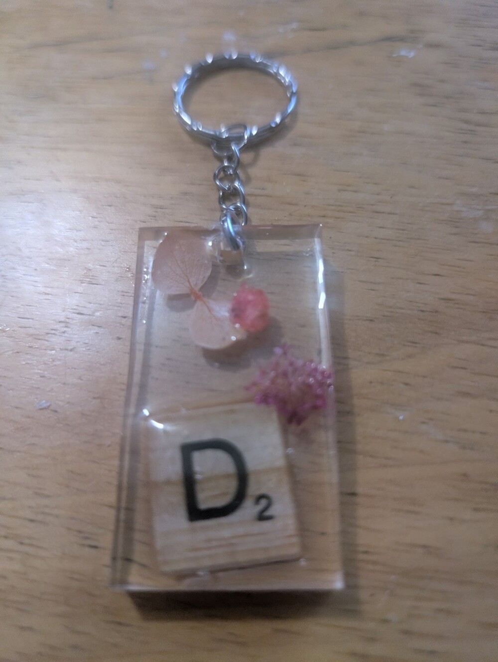 Personalized Resin Keychain with Pink Floral Accent - Unbranded